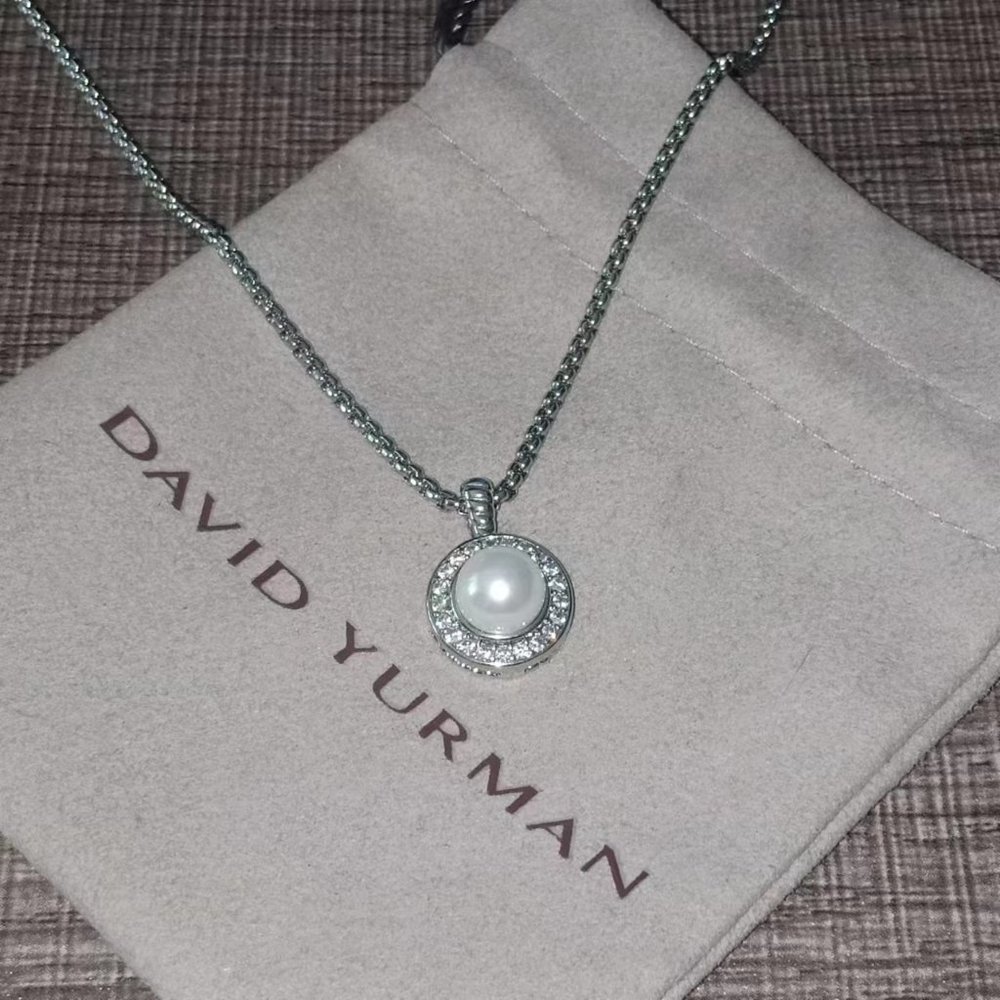 Albion Sterling Silver Pearl Pendant Necklace with Pave Diamonds